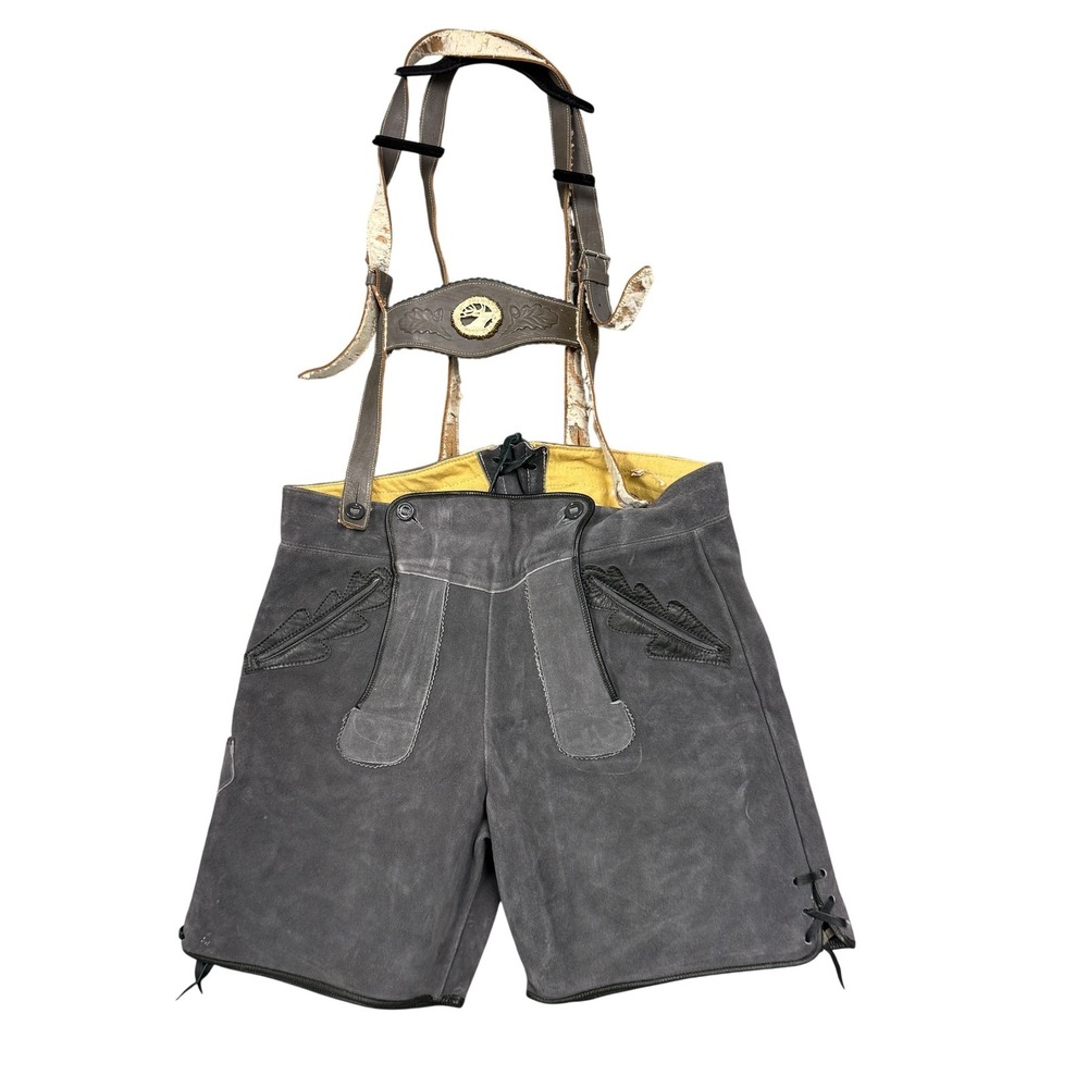 Lederhosen Shorts‎ Mens 50 Gray Suede Leather Suspenders Oktoberfest Bavarian